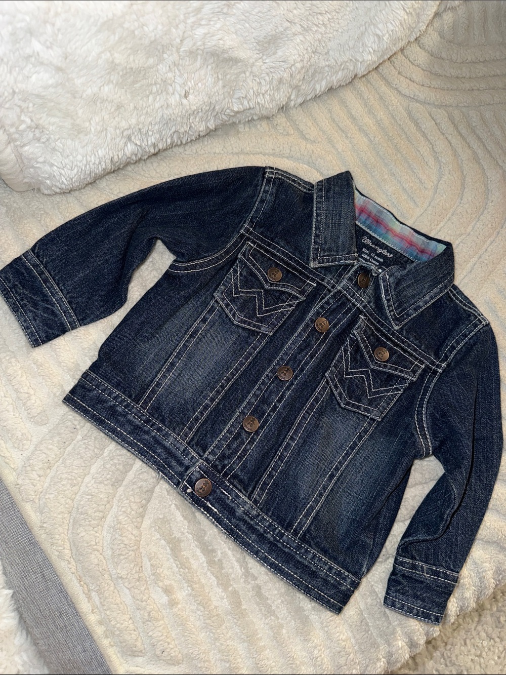 🎀Wrangler size 12m Classic Dark Wash Denim Jacket, with tractor embroidery